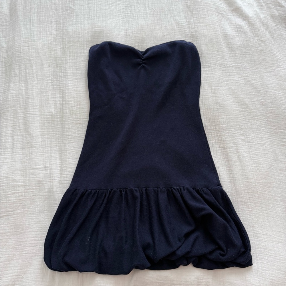Navy Strapless Bubble Hem Knit Dress